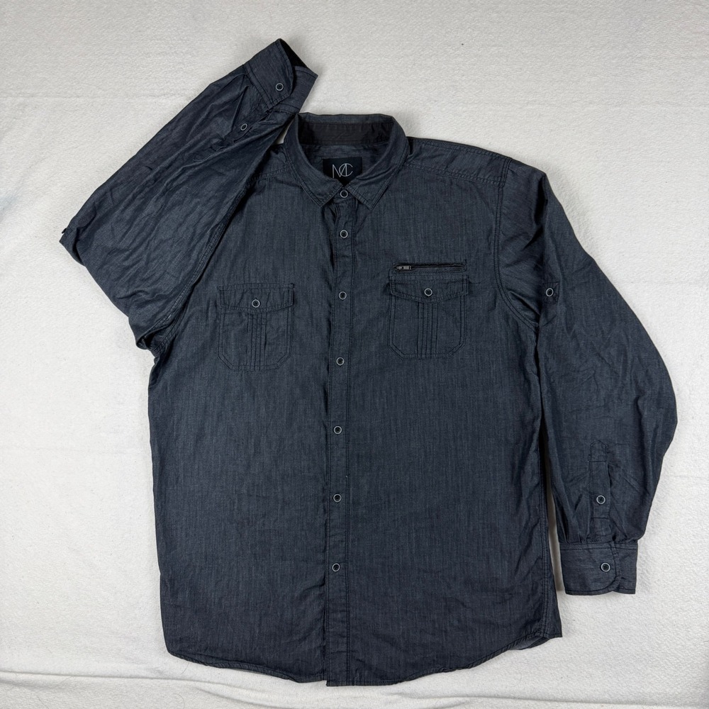 Modern Culture Mens XXL Gray Long Sleeve Button Down Utility Shirt Roll Tab XXL - Picture 2 of 6